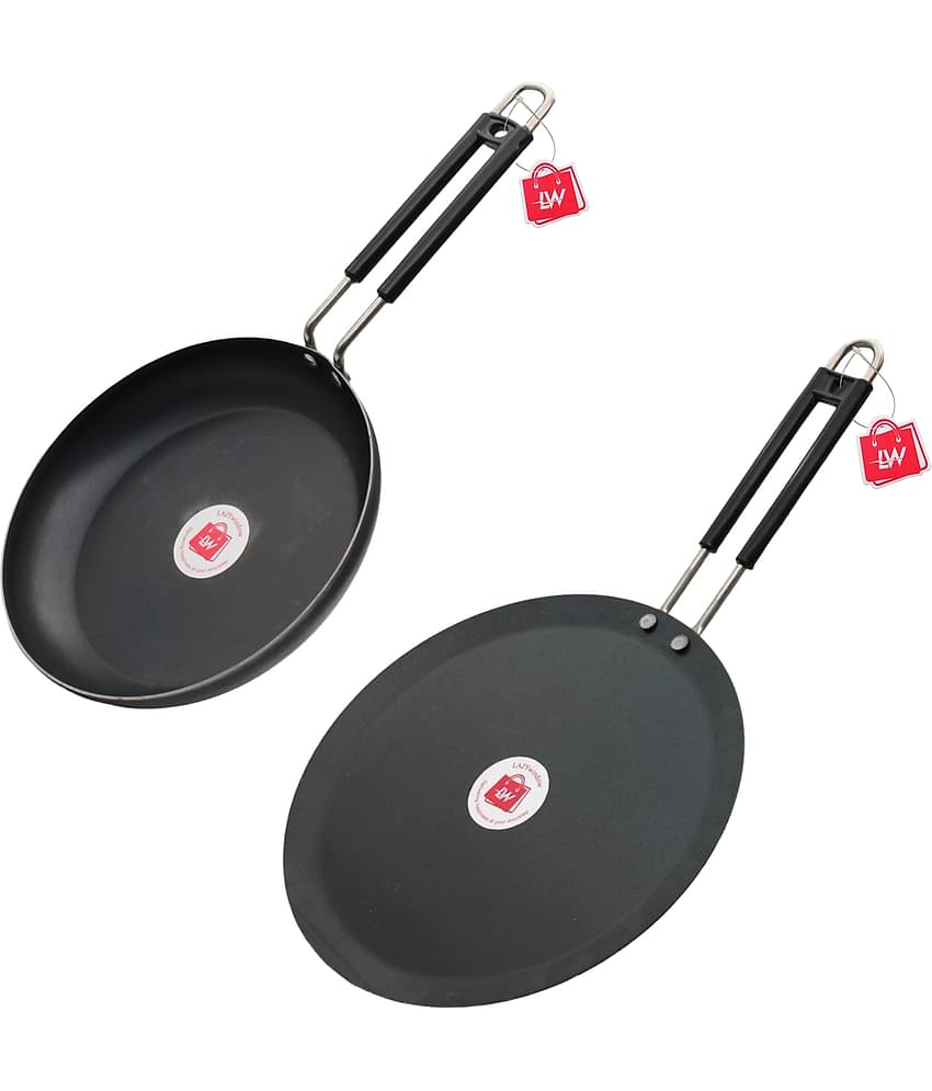 LAZYWINDOW Iron Fry Pan & Tawa Black Iron No Coating ( Set of 1 )