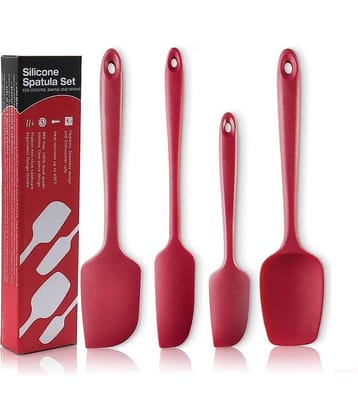 Baskety Red Silicone Cooking Spoon With Mixing Spatula Set ( Pack of 4 )