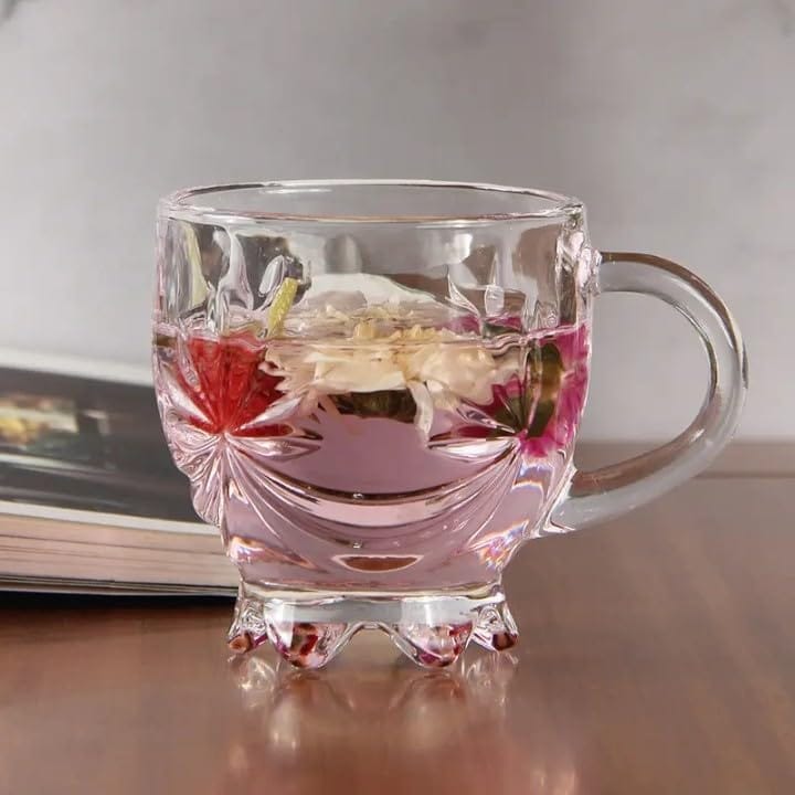 Star Design Glass Tea Cup, 145 ML, Pack of 6, Coffee Mug, Use for Green, Herbal, Lemon Tea, Hot/Cold Drinks Cups