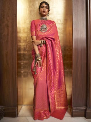 Peach Kanjivaram Pure Soft Silk Saree With Blouse