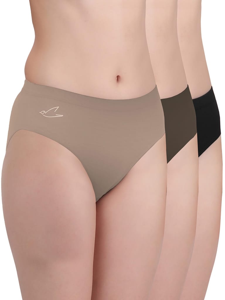 Freecultr Women’s Micromodal Mid-Rise Hipster | Super Soft & Breathable Fabric | Medium Rear Coverage | Comfortable Stretch Elastic | Pack of 3 |Color - Sable Black,Pink,Coffee