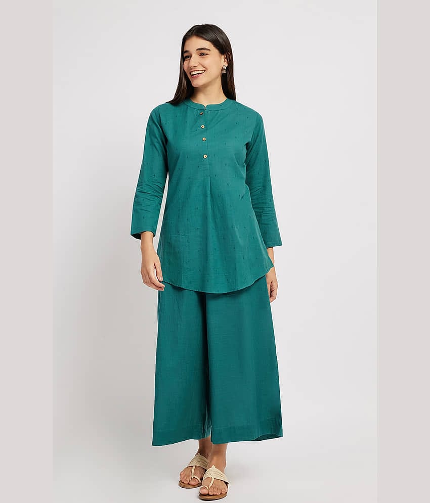 Span Women Cotton Printed Straight Kurti ( Green )