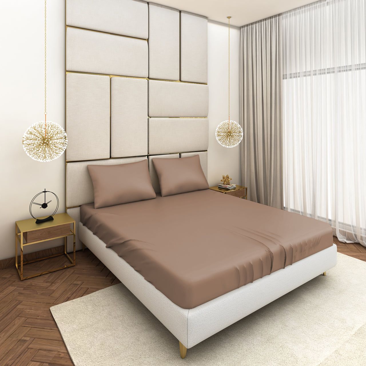 Brown Satin Bedsheet Set-90nch x 108inch + 2Pillow Cover - Queen