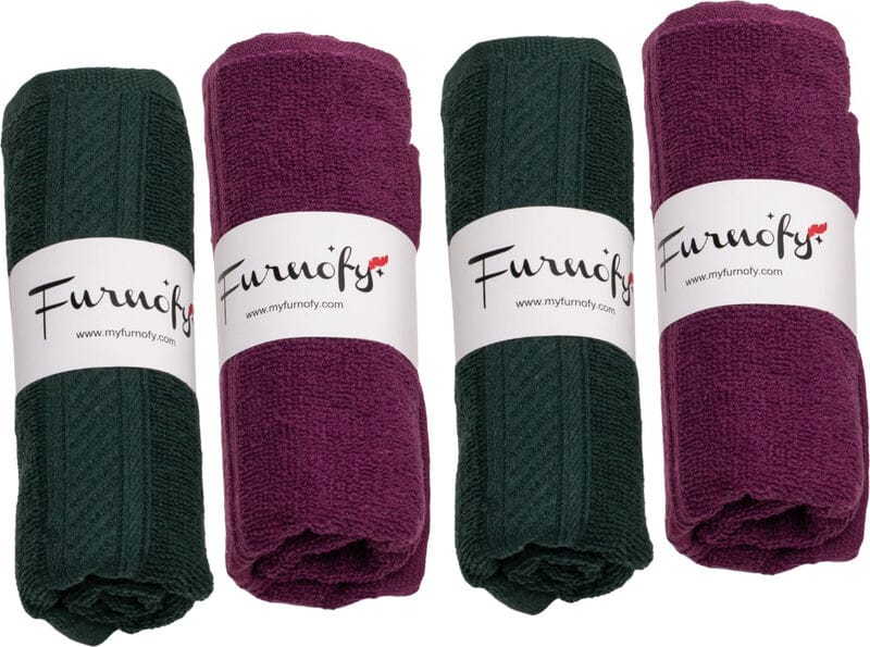 Furnofy Cotton 450 GSM Hand Towel Set Green, Magenta (Pack Of 4)