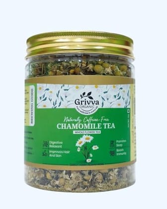 GRIVVA ORGANIC Chamomile Herbal Tea 100% Pure Loose Leaf Dried Flowers | Caffeine-Free Relaxation & Stress Relief | Soothing Sleep & Wellness Tea | Reusable Glass Jar