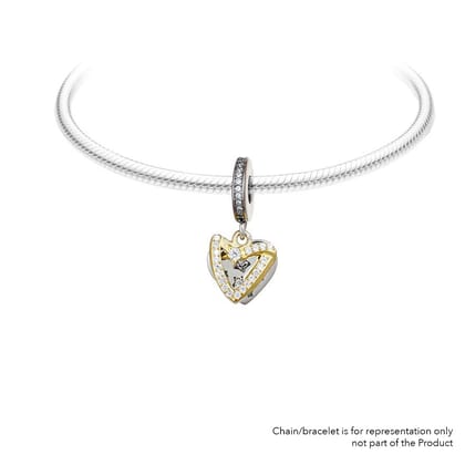 Golden Heart with Star | 925 Silver charms for Bracelets / Chain-Free / Silver / Modern