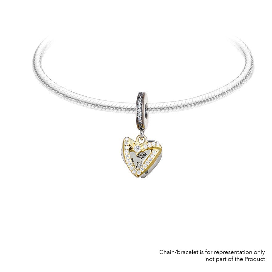 Golden Heart with Star | 925 Silver charms for Bracelets / Chain-Free / Silver / Modern