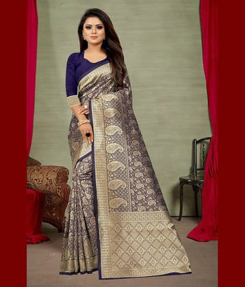 Gazal Fashions Banarasi Silk Printed Saree With Unstitched Blouse Piece ( Multicolor )