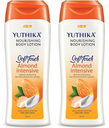 Yuthika Almond Body Lotion for Dry Skin 300ml Pack of 2, Non-Greasy Fast Absorbing & Long Lasting Nourishing Body Lotion