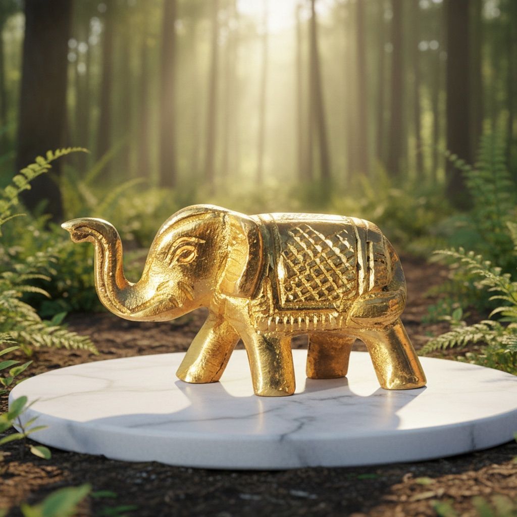 Brass Elephant God Idol Statue for Temple, Puja & Vastu Decor, Height : 1 Inch (BSMAS1130 A)