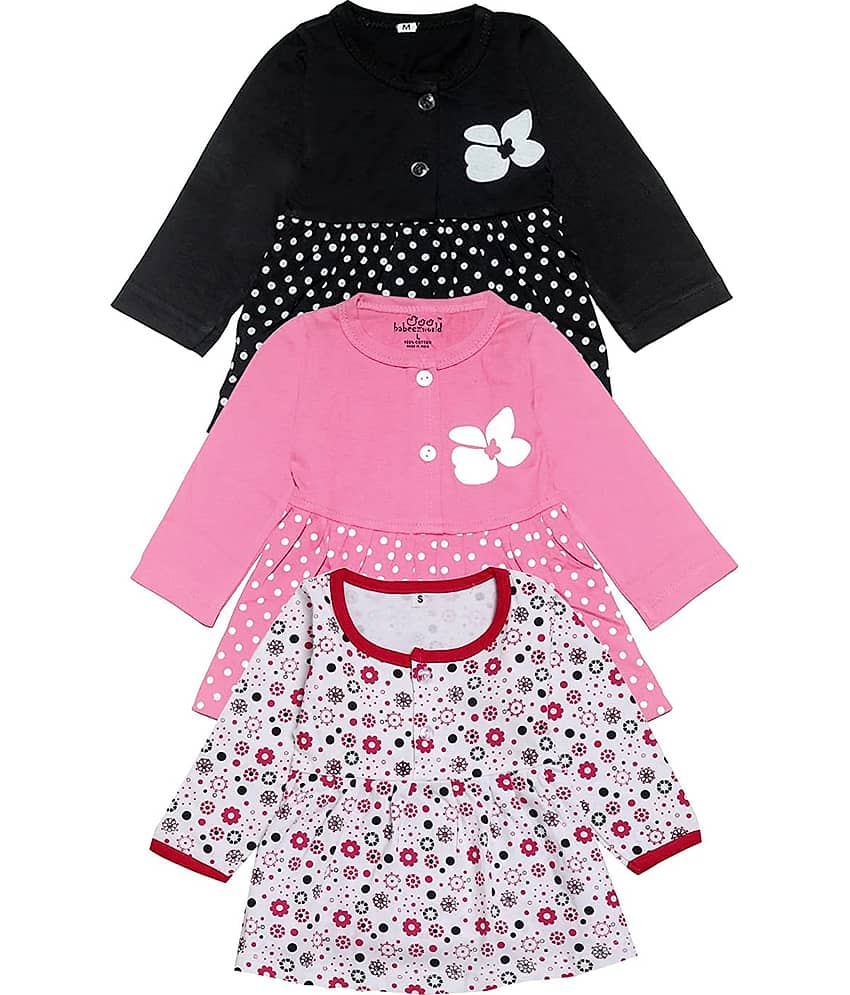 Babeezworld Pack of 3 Baby Girls 100% Cotton Frocks ( Multi )