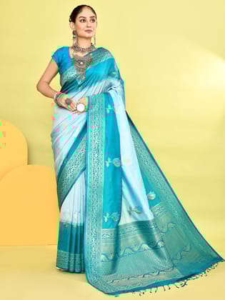 Sky Blue Pure Soft Silk Banarasi Weaving Silk Saree