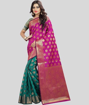 Gazal Fashions Banarasi Silk Embellished Saree With Unstitched Blouse Piece ( Cream )