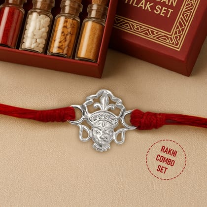 Pure 92.5 Silver Durga Maa Rakhi with Chandan Tilak Set