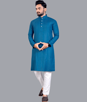 YUG ART - Blue Cotton Blend Regular Fit Men's Kurta Pyjama Set ( Pack of 1 )