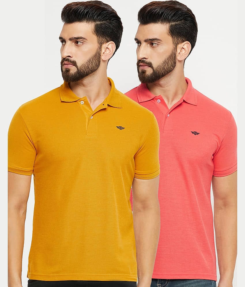 GET GOLF Pack of 2 Cotton Blend Regular Fit Solid Half Sleeves Men's Polo T Shirt ( Mustard )