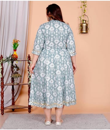 Flavia Creation Women Cotton Blend Printed Anarkali Kurti ( Grey )
