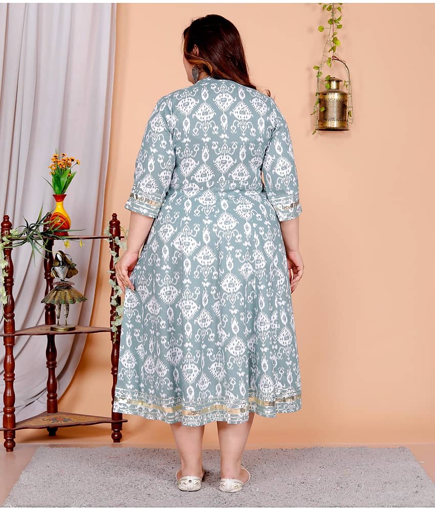 Flavia Creation Women Cotton Blend Printed Anarkali Kurti ( Grey )