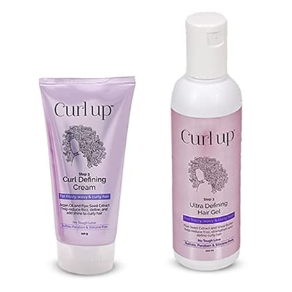 Curl Up Curl Styling Combo with Curl Defining Cream & Ultra Defining Gel | For Dry Frizzy, Wavy and Curly Hair | Sulphate Paraben And Silicone Free -150g + 200ml (Combo of 2) Curl Up Curl Styling Combo with Curl Defining Cream & Ultra Defining Gel | For 