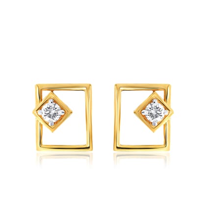 Senco Gold 14K Yellow Gold Cute Quadrilateral Charm Diamond Studs Earrings (Gold Weight -  1.6 g / 0.14 Ct / HI-SI)