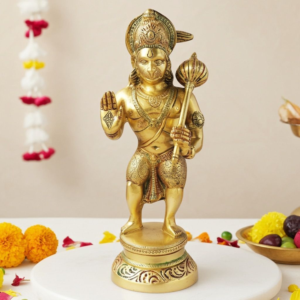 Brass Hanuman Ji Showpiece - Classic Home Decor Statue, Height : 13 Inch (BSMAS1141 B)