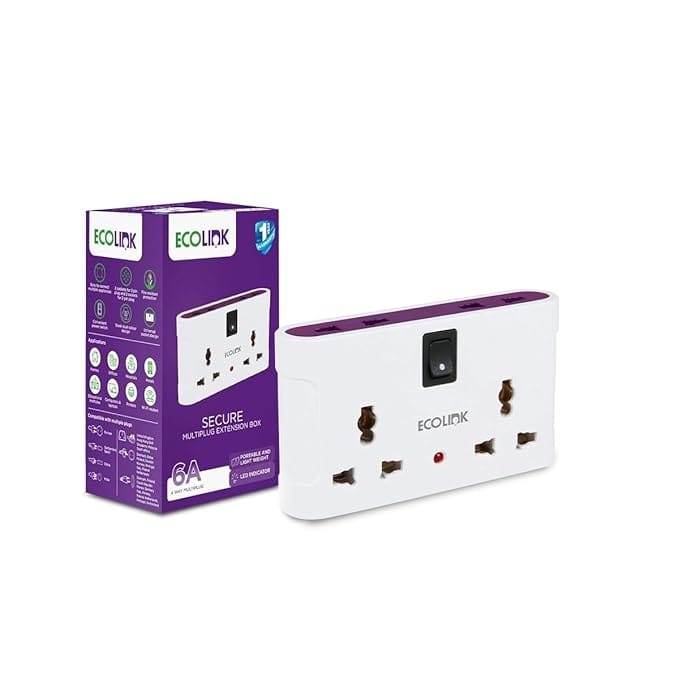 EcoLink 4 Way Multiplug Adpater Extension Box 6A