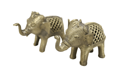 Dhokra Art Brass Elephant  2.5" (Set of 2)