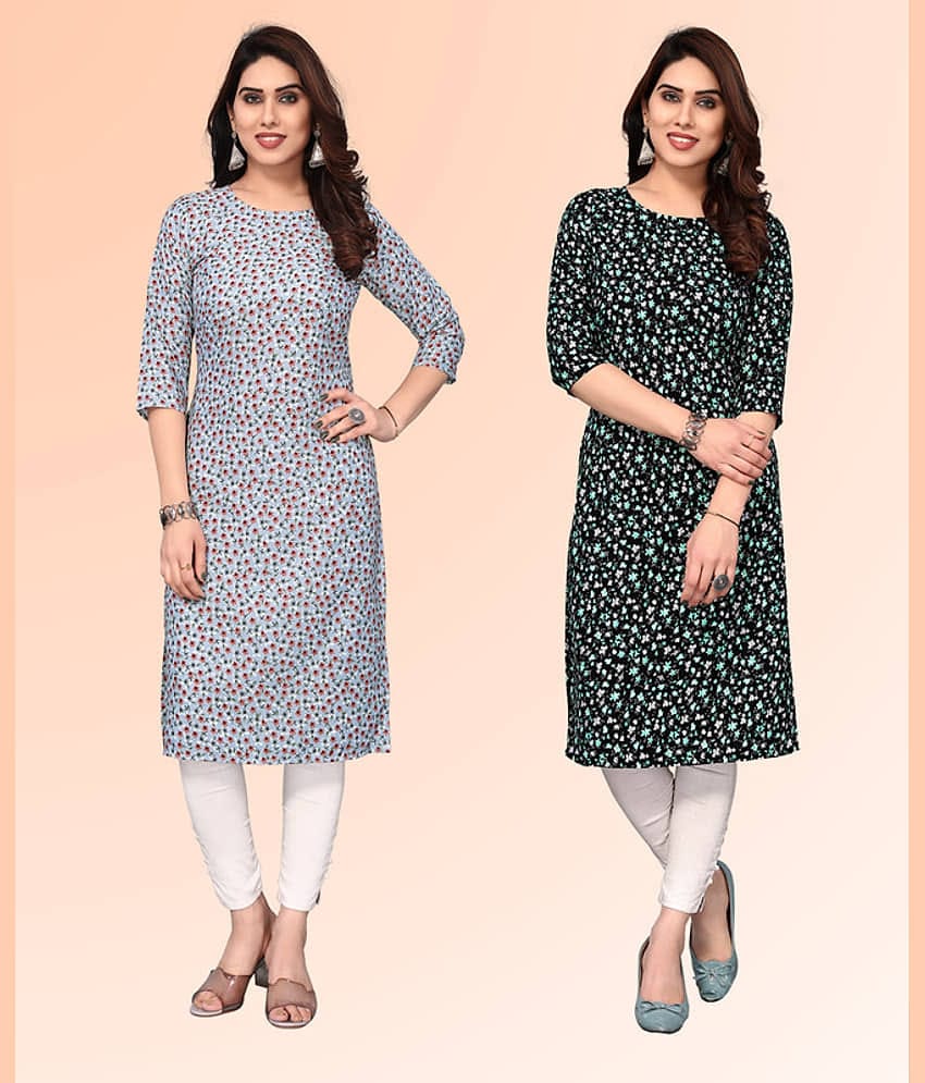 KETAKI FASHION Pack of 2 Crepe Printed Straight Women's Kurti - ( Multicoloured )