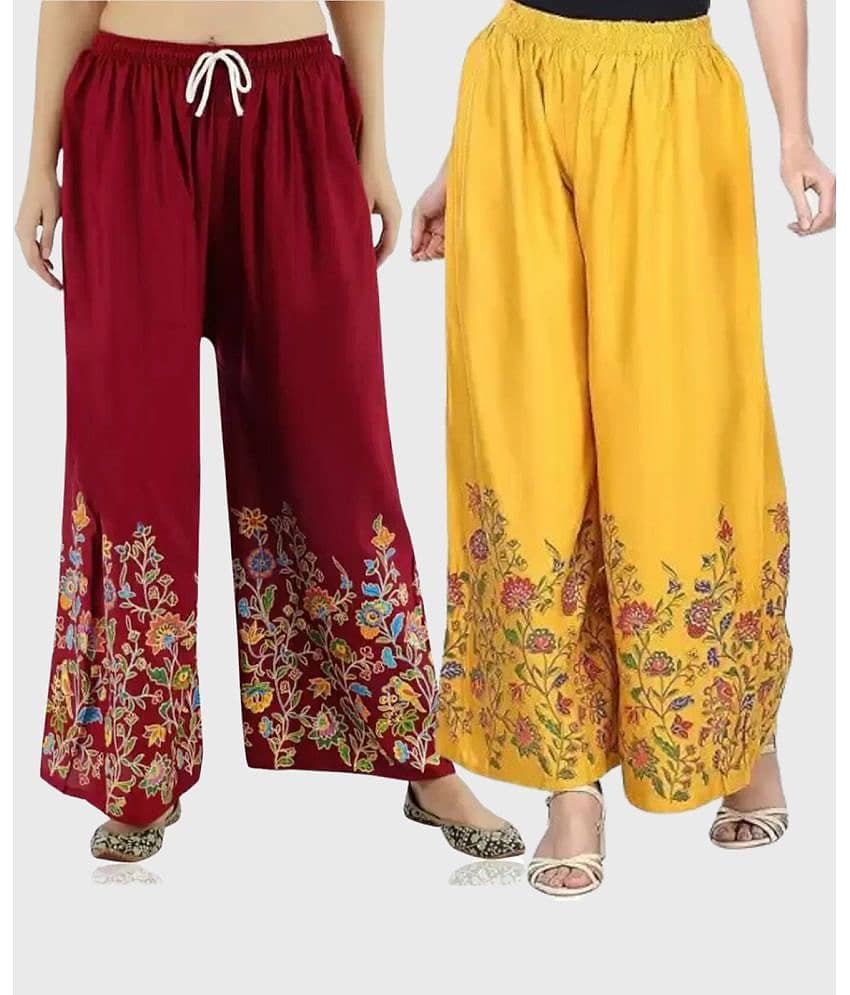 OMAYA - Mustard Rayon Flared Women's Palazzos ( Pack of 2 )