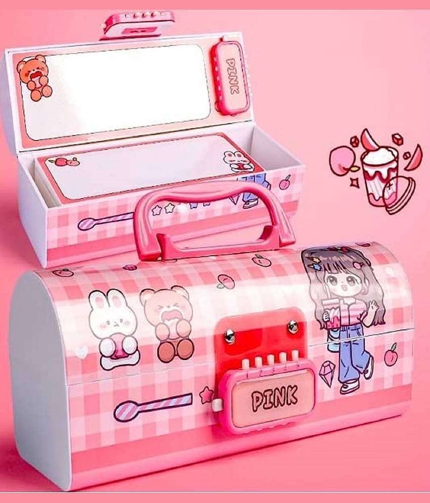 FEDIFU  Plastic Pen Pencil Box Suitcase Style Password Lock Pencil Case Multi-Layer Pencil Box Stationary Organizer Case for Boys Girls Kids