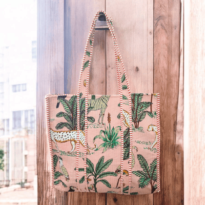 Handmade Quilted Tote Bag- Jungle Peach