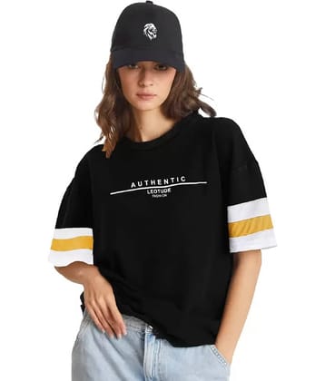 Leotude Women Cotton Blend Printed Oversized Fit Round Neck T-Shirt ( Black )