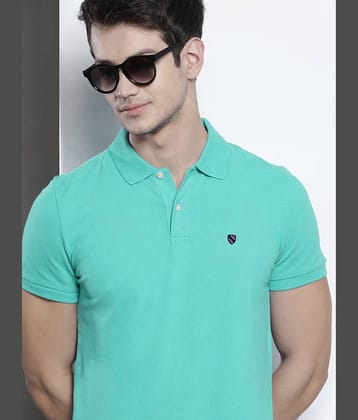 Merriment Pack of 1 Cotton Blend Regular Fit Solid Half Sleeves Men's Polo T Shirt ( Aqua )