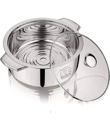 Nanonine Chapati Server Double Wall Insulated Stainless Steel Serve Fresh Roti Pot With Steel Coaster And Glass Lid, 2.5 L , 1 Pc
