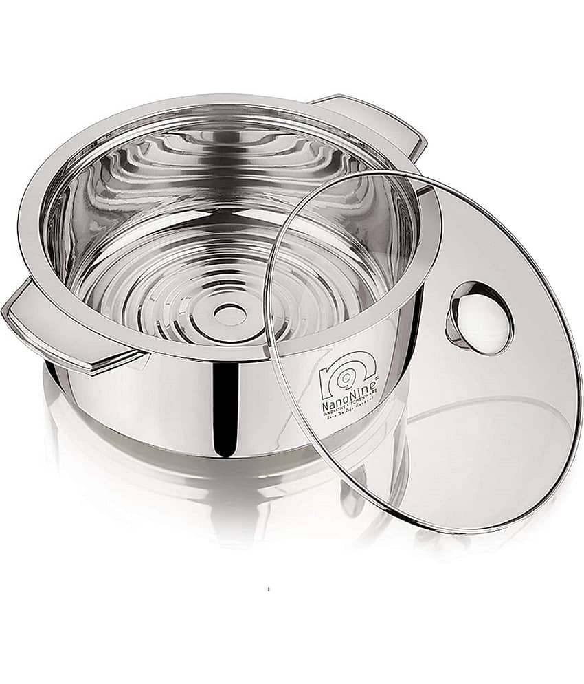 Nanonine Chapati Server Double Wall Insulated Stainless Steel Serve Fresh Roti Pot With Steel Coaster And Glass Lid, 2.5 L , 1 Pc