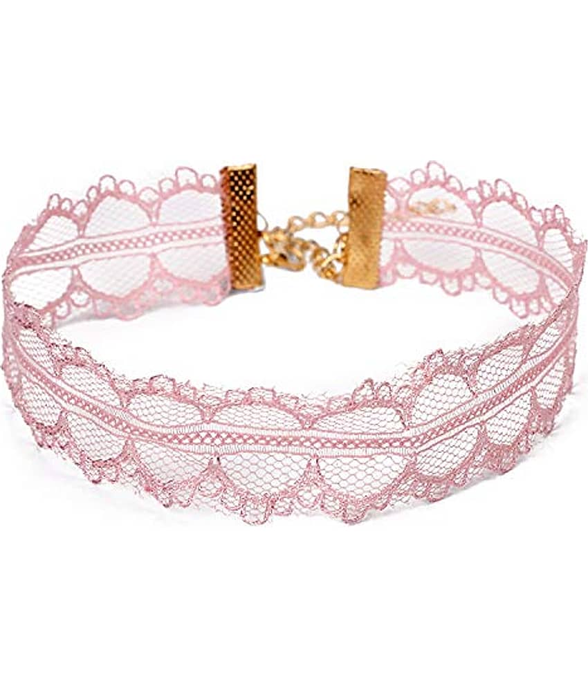 Romp Fashion Lace Gothic Choker Necklace for Girls and Women - Baby Pink