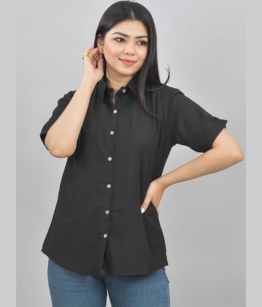 QuaClo Women Solid Cotton Shirt ( Black )