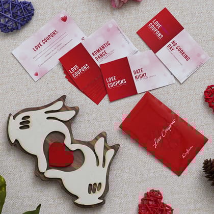 Valentine Combo of Pack of 12 Love Coupons Gift Cards Set, Hands Showcasing Red Heart Gift Set