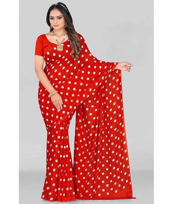 LEELAVATI Georgette Printed Saree With Unstitched Blouse Piece ( Red )