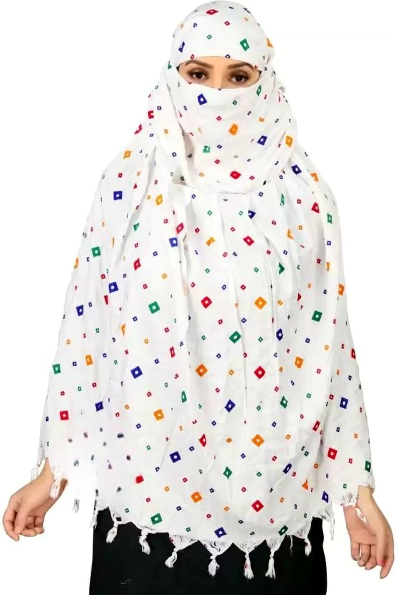 Shiv Textiles Women's 100% Pure Cotton Summer Scarf White Printed Design Soft Breathable Neck Wrap Headscarf Lightweight Sun Protection Stole Daily Wear Fashion Accessory