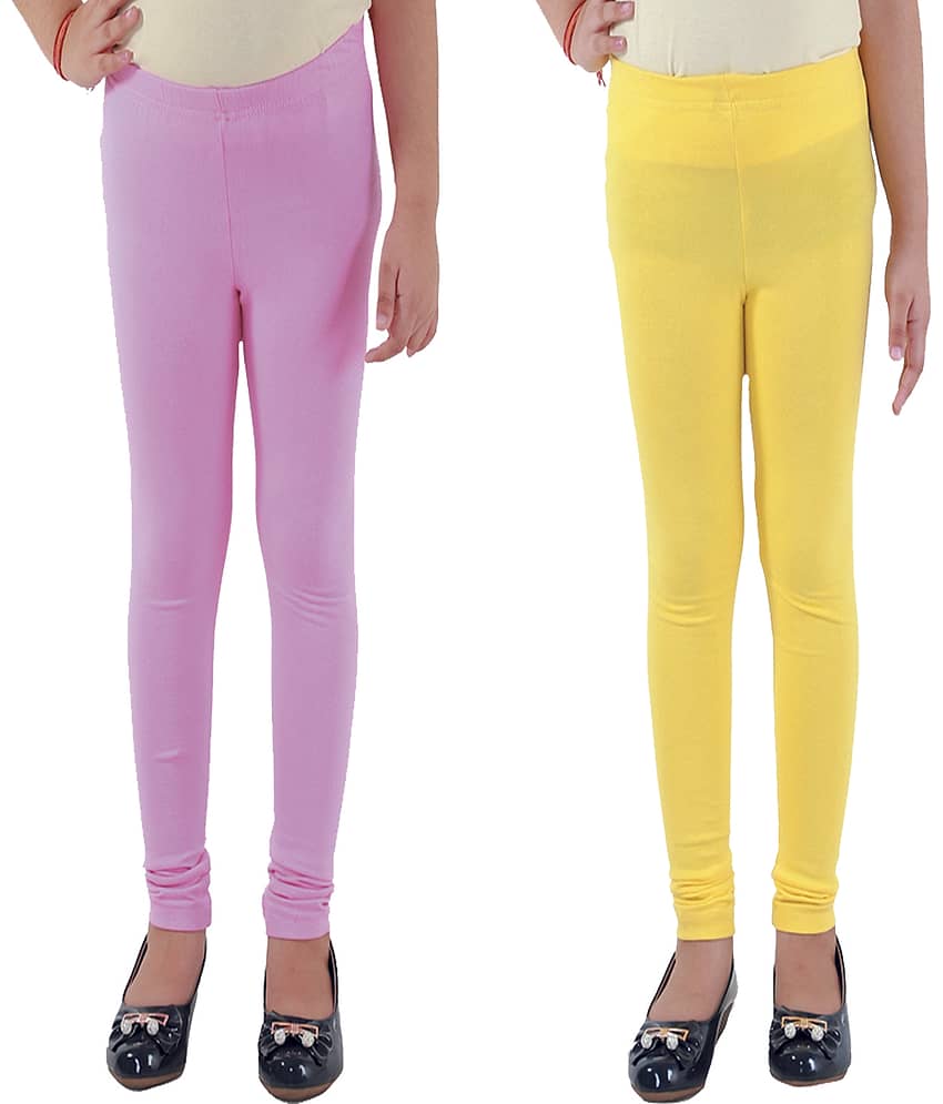 Kids Cave Pack of 2 Girls Cotton Blend Leggings ( Baby Pink )