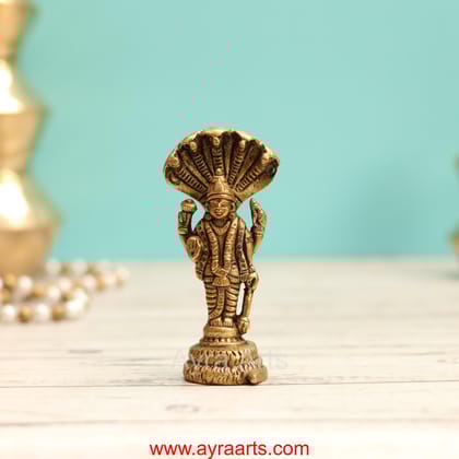 Lord Vishnu Bhagwan Murti Idol in Brass for Pooja Room & Home Decor - 4 Inch Height