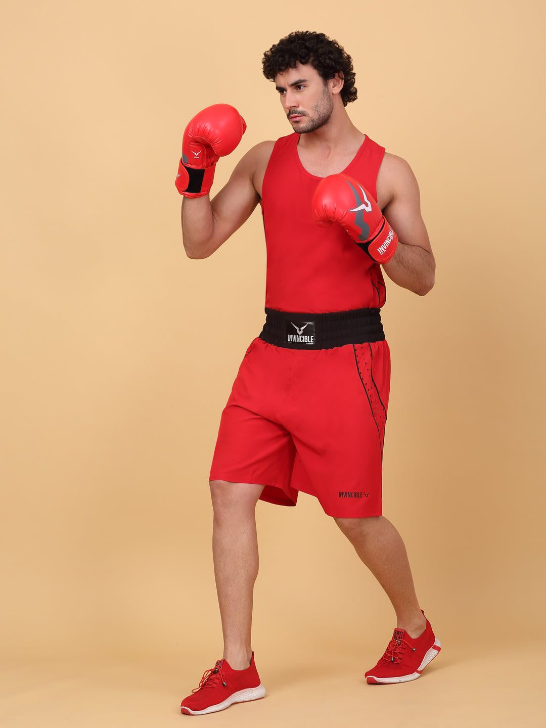 Invincible Men's Air Vent Elite Amateur Boxing Set-Red / S