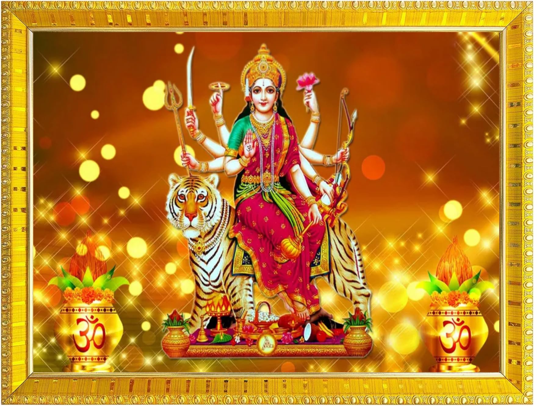 NOKKES Sherawali maa veshno maa durga maa photo Golden 5X7 Inch Photo Frame_AQW17