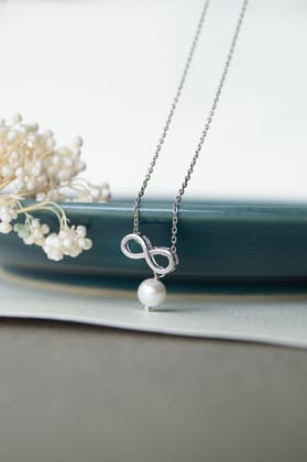 Infinity Love With Pearl Gold Plated Sterling Silver Charm Pendant With Chain-Silver / 18 inches Adjustable upto 20 inches