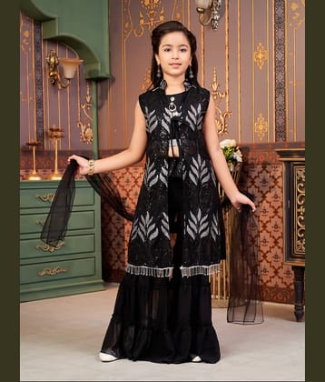 Aarika Girls Georgette Kurti with Sharara ( Pack of 1 , Black )