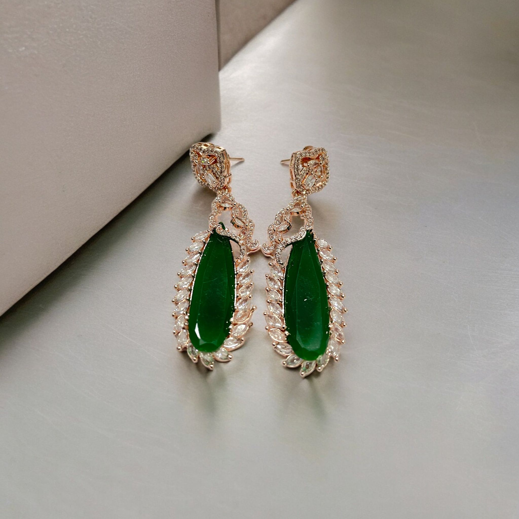 Regal Azure Glimmer Earrings-Green / Rose Gold / Free Size