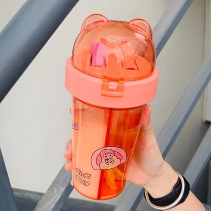 Acrylic Portable Double Straw 2-in-1 Leak-Proof  | Two Drinks in one glass - 420ML-Peach