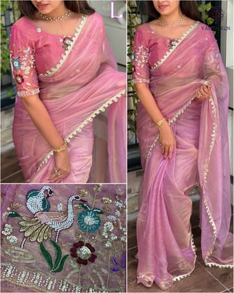 New Soft Organza Silk Festive Wear Heavy Pearl n Hand Work Fancy Designer Saree With Blouse-Lavender