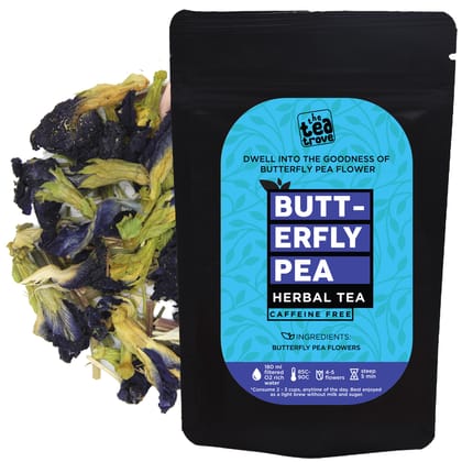 The Tea Trove Blue Butterfly Pea Flower Tea for skin glow, weight loss and Brain Health (25 Gm) | 100% Organic | Steep as Hot or Iced | Caffeine Free (50 Cups)